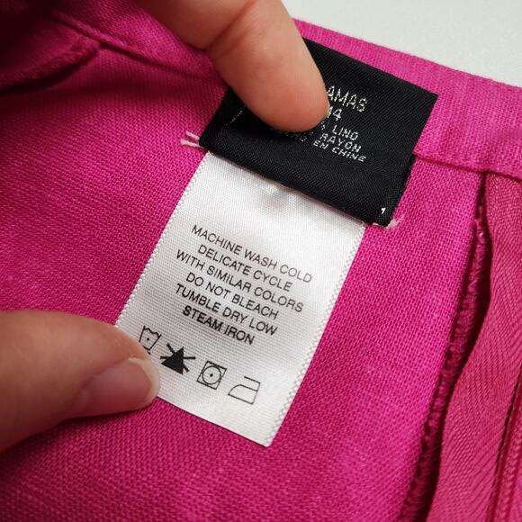 George Womens Vintage Linen Blend Midi Skirt Size 14 Hot Pink A Line Boho Girly - Picture 6 of 8